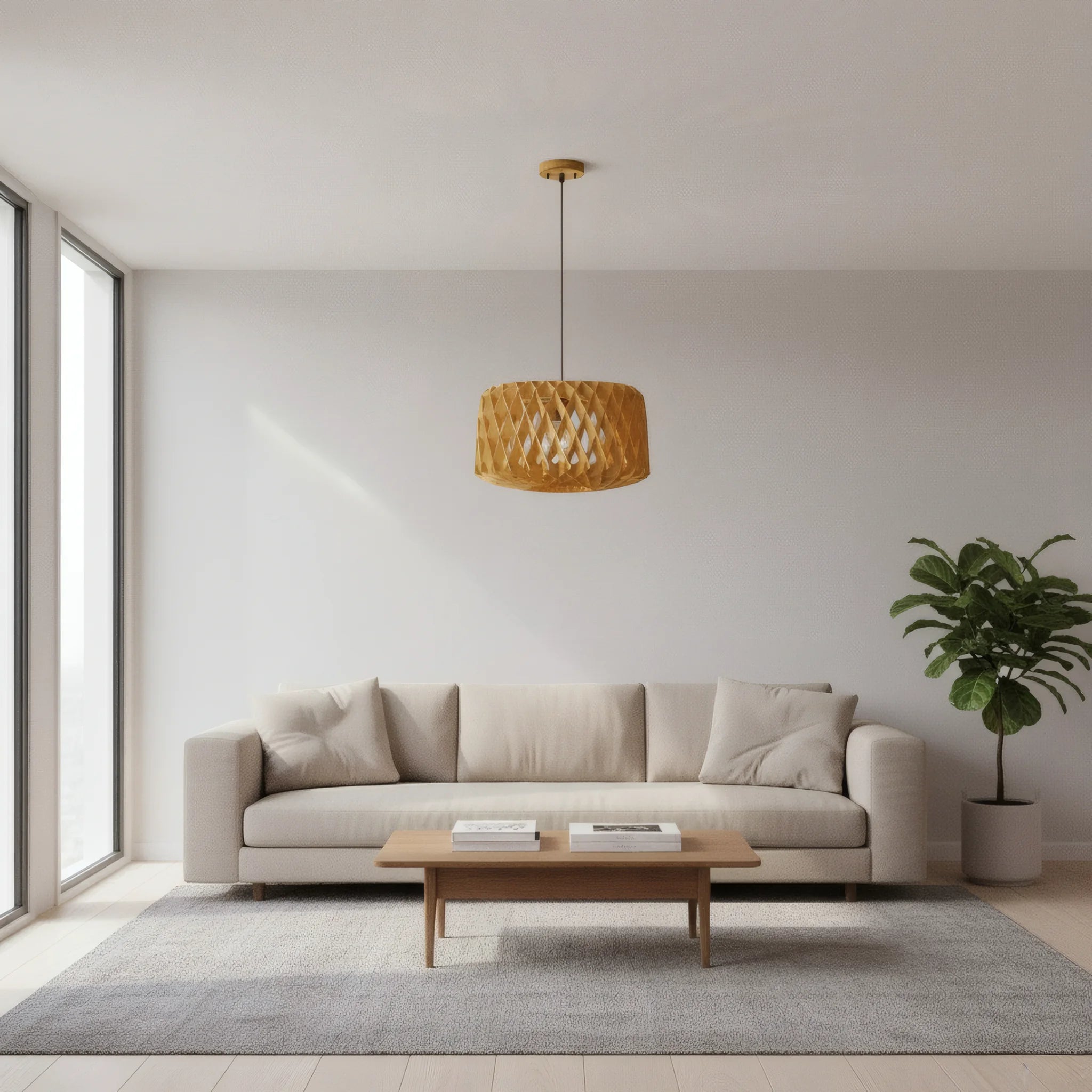 Houten-hanglamp -Calla-woonkamer