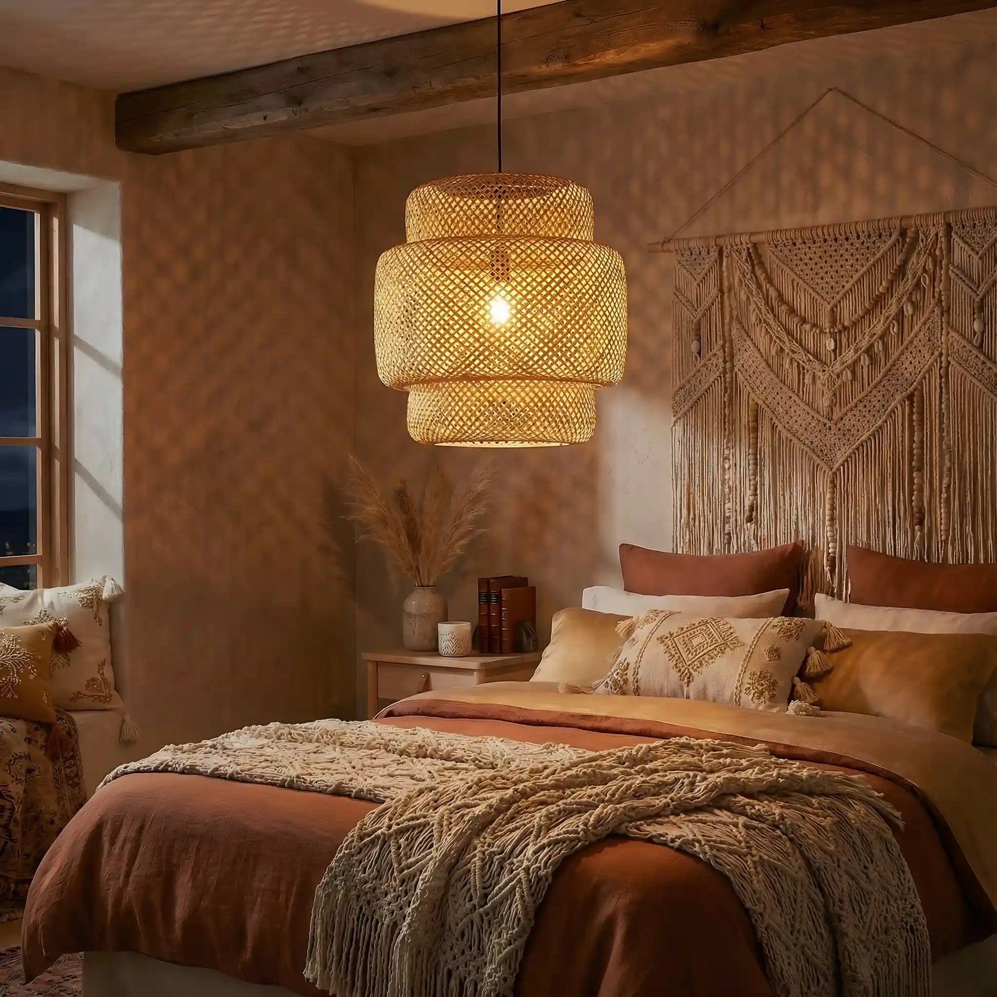 Bamboe-hanglamp-Rona-slaapkamer-boho-donker