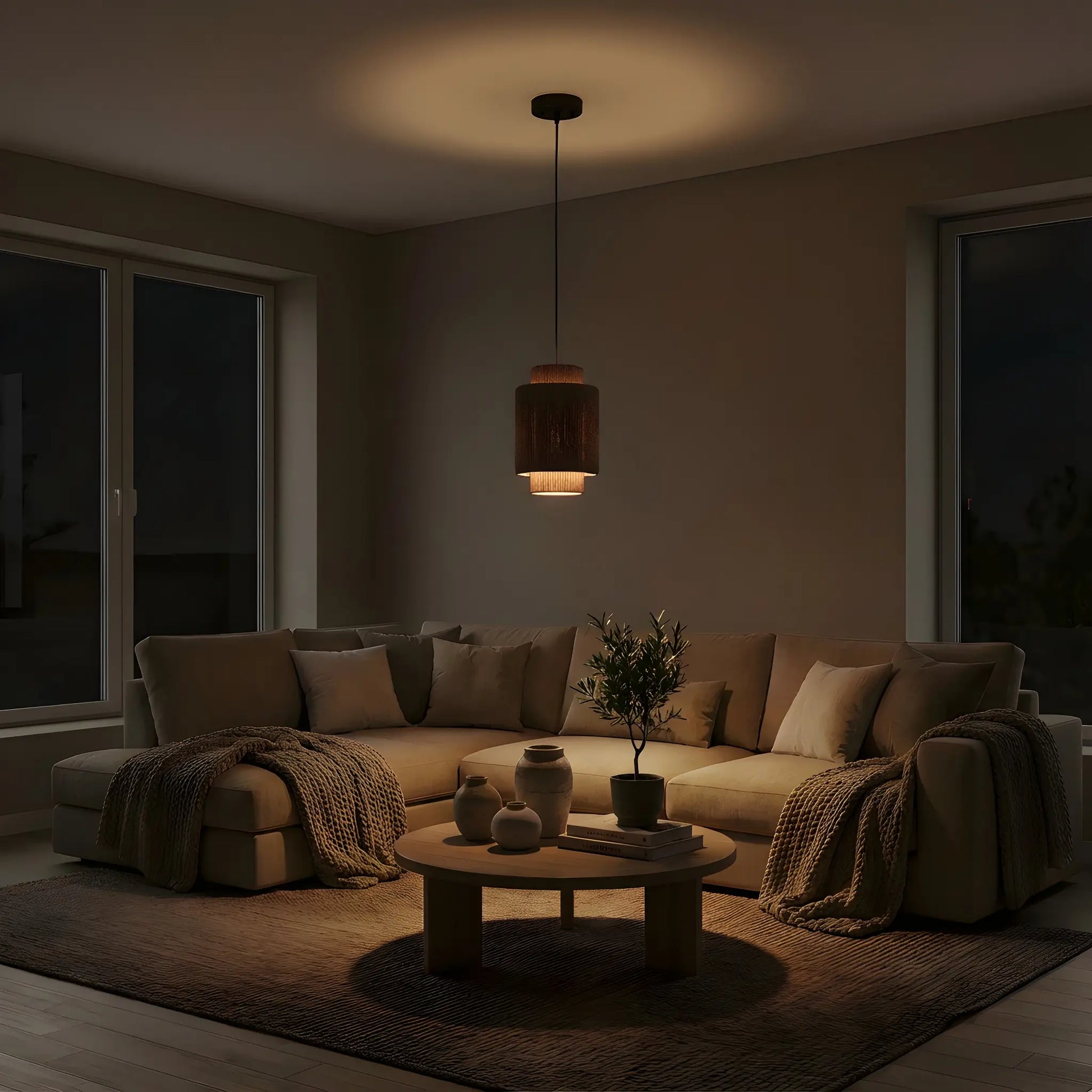 Rotan-hanglamp-Mino-woonkamer-boho-donker