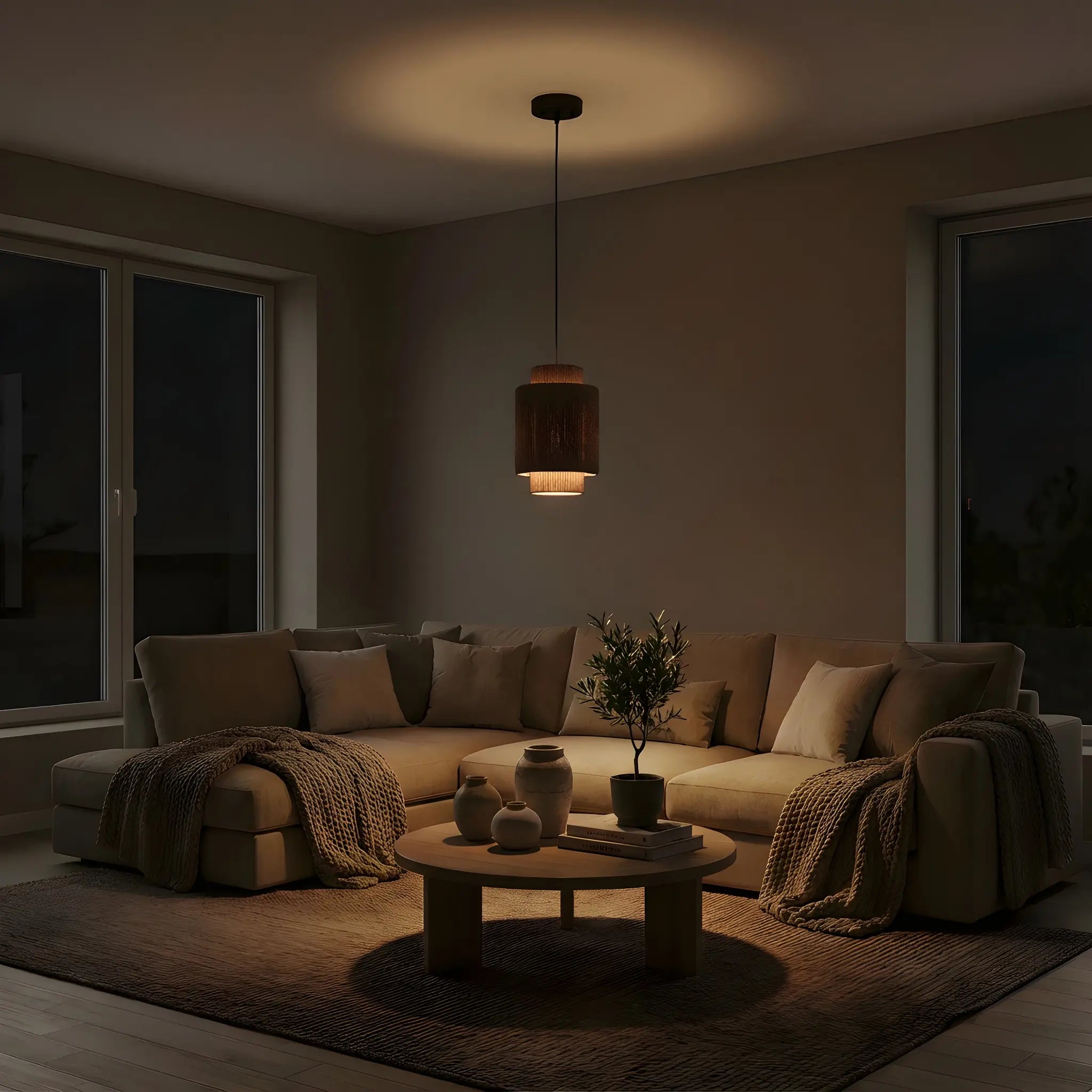 Rotan-hanglamp-Mino-woonkamer-boho-donker